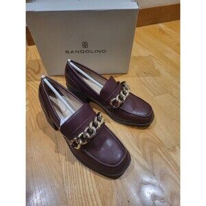 Bandolino Misha 3 Heeled Loafer Womens 7 Dark Red Chain Block Heel Dress Shoe